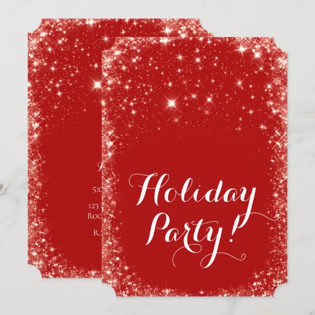 Red Sparkle Sparkly Glitter Holiday Party Invitation (Front/Back)