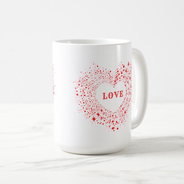 Red Sparkles Valentine Heart Text Love Coffee Mug (Front Right)