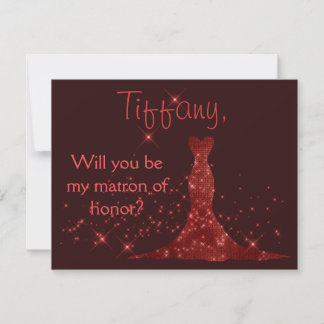 Red Sparkles Will you be my matron of honour Invitation