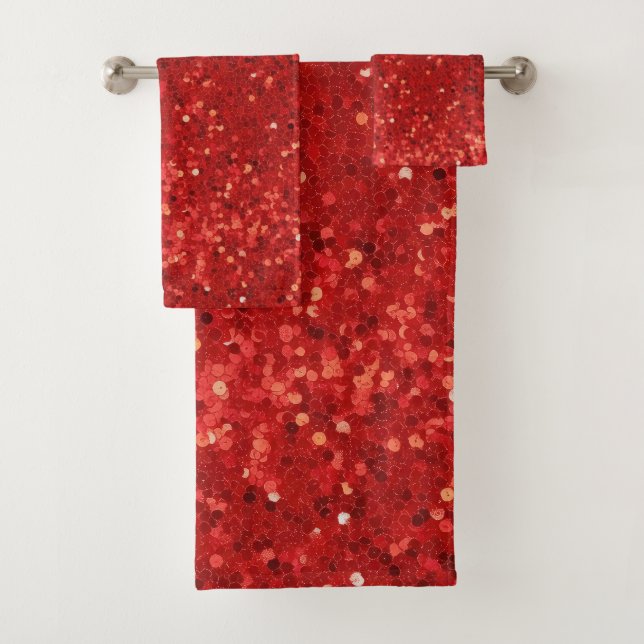 Red sparkling glitter pattern bath towel set (Insitu)