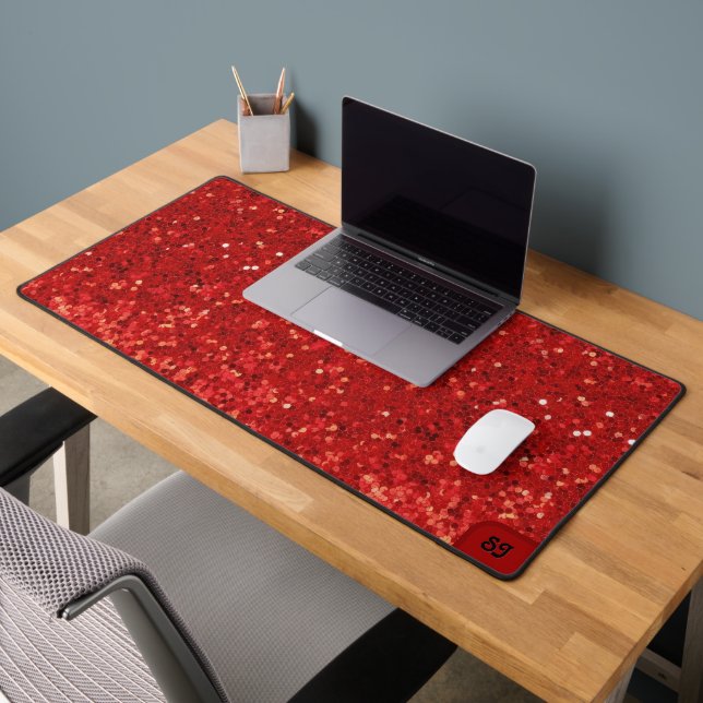 Red sparkling glitter pattern desk mat (Office 2)