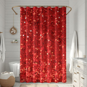Red sparkling glitter pattern shower curtain