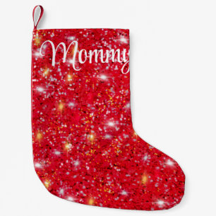 Red sparkling glitter pattern small christmas stocking