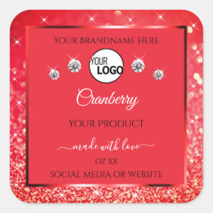 Red Sparkling Glitter Product Labels Logo Jewels