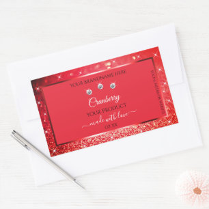 Red Sparkling Glitter Product Labels with Diamonds