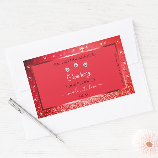 Red Sparkling Glitter Product Labels with Diamonds (Envelope)