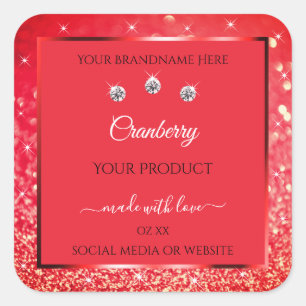 Red Sparkling Glitter Product Labels with Diamonds