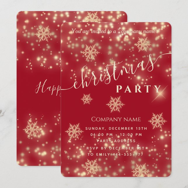 Red Sparkling luxury corporate Christmas party  In Invitation (Front/Back)