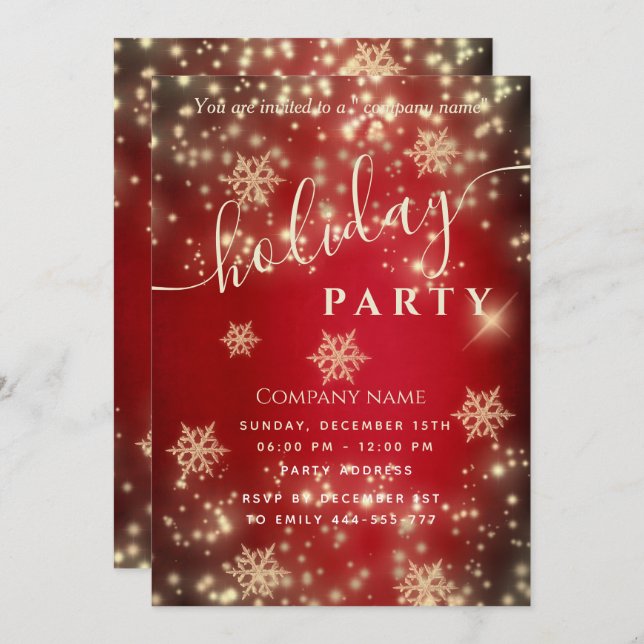 Red Sparkling luxury corporate Holiday party  Invitation (Front/Back)