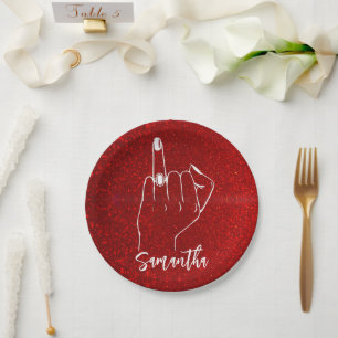 Red Sparkly Bachelorette Party Bridal Party Paper Plate