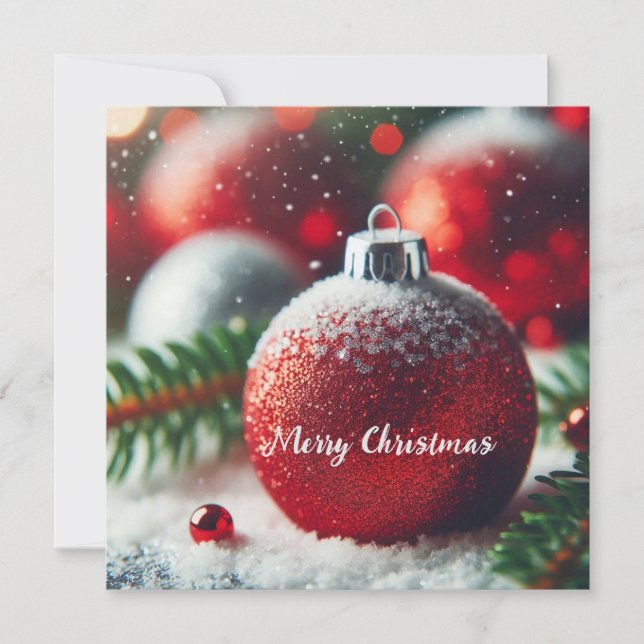 Red Sparkly Christmas Ornaments Holiday Card (Front)