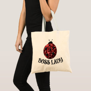 Red sparkly Ladybug BOSS LADY Personalise Tote Bag