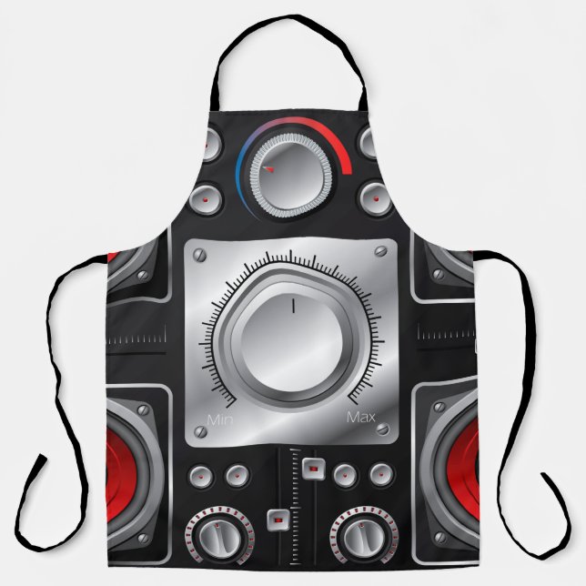 Red speakers with amplifier and control knobs apron (Front)