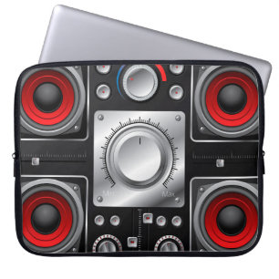 Red speakers with amplifier and control knobs laptop sleeve