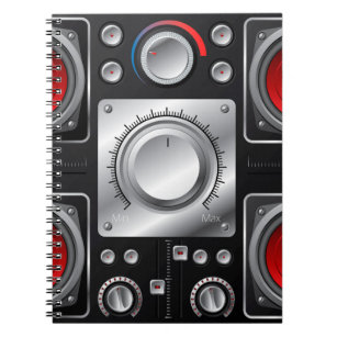 Red speakers with amplifier and control knobs notebook