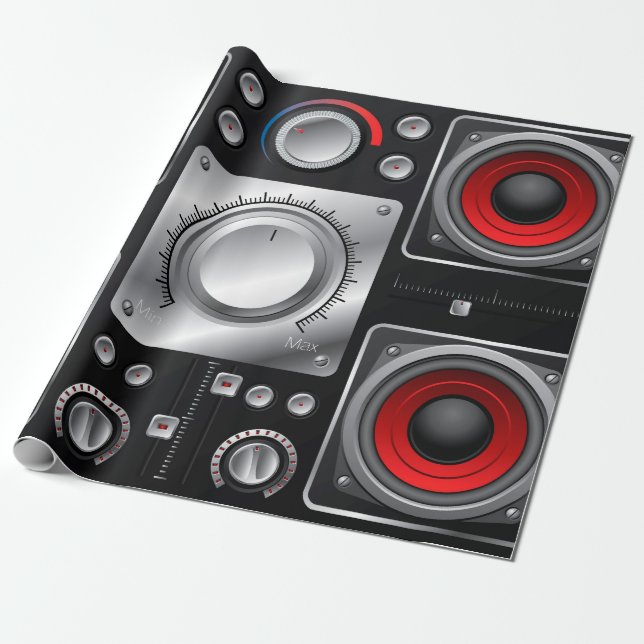 Red speakers with amplifier and control knobs wrapping paper (Unrolled)