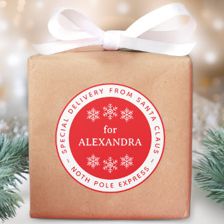 Red Special Delivery from Santa North Pole Name Classic Round Sticker