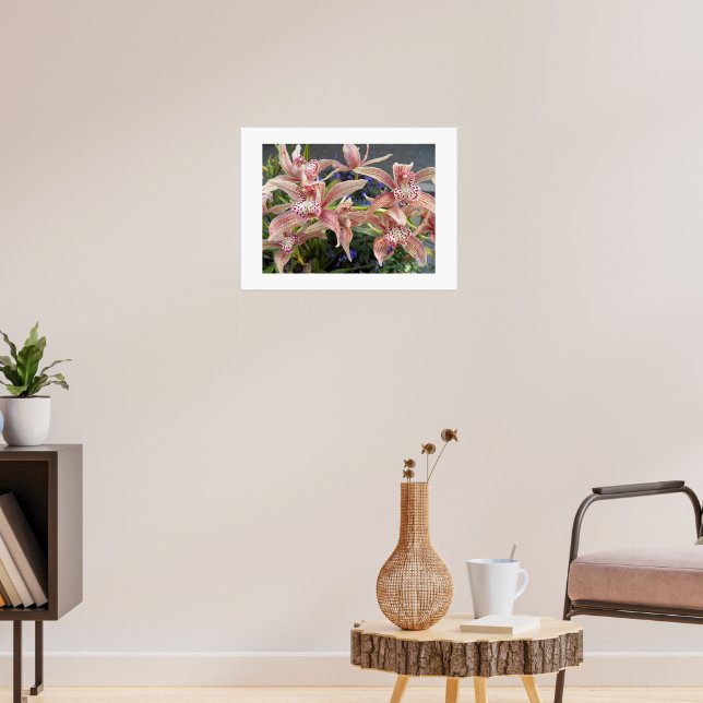 Red Speckled Cymbidium Orchids Floral Poster (Living Room 3)