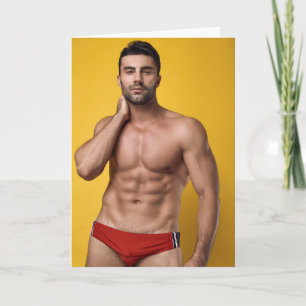 Red Speedo Hot Guy Greetings Card