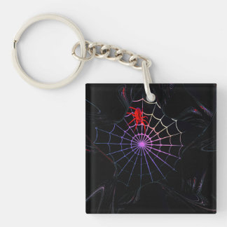 Red Spider In A Glowing Web Key Ring