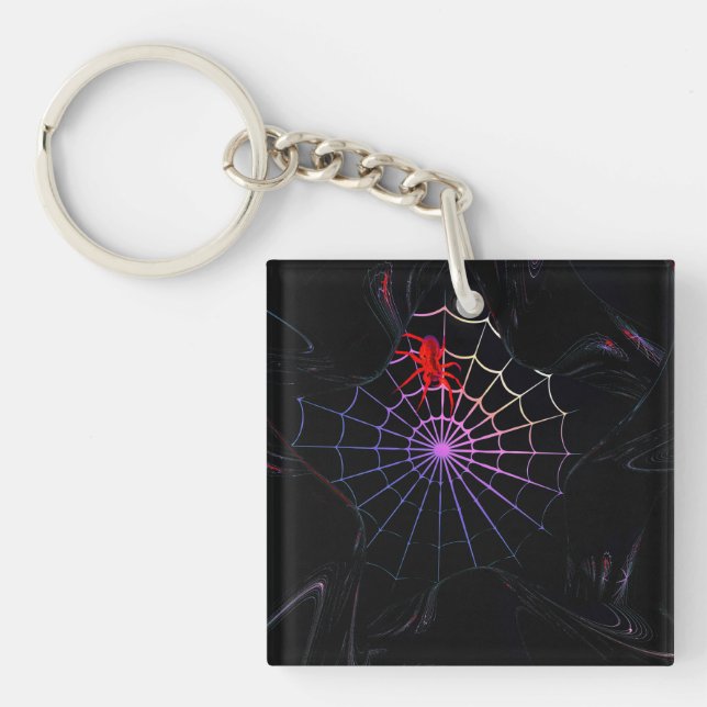 Red Spider In A Glowing Web Key Ring (Front)