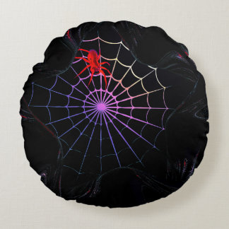Red Spider In A Glowing Web Round Cushion