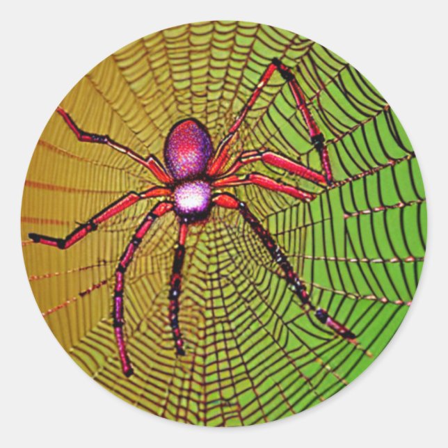 Red  Spider on Web  Classic Round Sticker (Front)