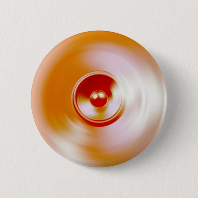 Red spinning music speaker 6 cm round badge (Front)