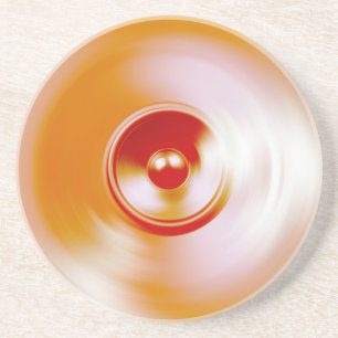 Red spinning music speaker coaster