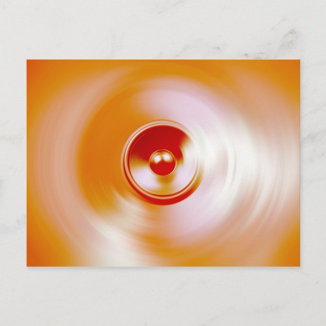 Red spinning music speaker postcard (Front)