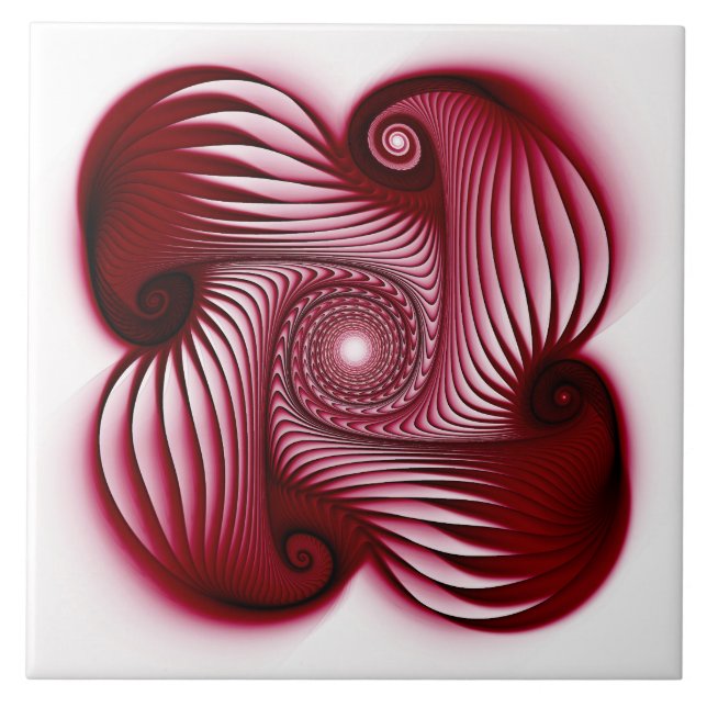 Red spirals shape ceramic tile (Front)