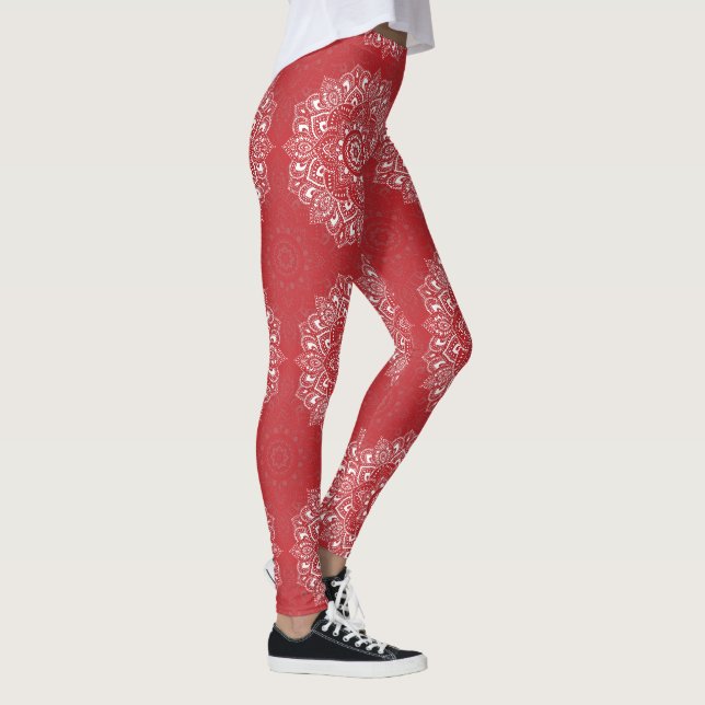 Red spiritual Indian mandala pattern Leggings (Right)