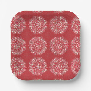 Red spiritual Indian mandala pattern Paper Plate