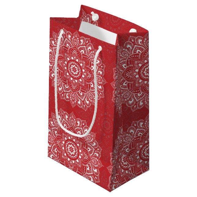 Red spiritual Indian mandala pattern Small Gift Bag (Front Angled)