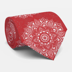 Red spiritual Indian mandala pattern Tie