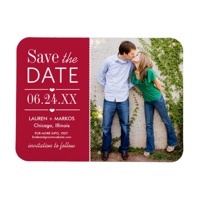 Red Split Panel Photo Save the Date Magnet (Horizontal)