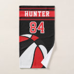 Red Sport 🏀 Basketball | DIY Text Hand Towel<br><div class="desc">Red, Black and White Basketball Sport Hand Towel ready for you to personalise. 🥇AN ART DESIGN by Donna Siegrist ONLY AVAILABLE ON ZAZZLE! Need another colour(s) or the whole bath towel set? Just contact me through my store or my direct email is below. The perfect gift for a basketball player....</div>