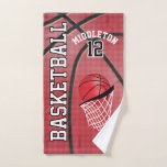 Red Sport 🏀 Basketball | DIY Text Hand Towel<br><div class="desc">🥇AN ORIGINAL COPYRIGHT ART DESIGN by Donna Siegrist ONLY AVAILABLE ON ZAZZLE! Bath Hand Towel. Sport Basketball ready for you to personalise. Need another colour(s) or the whole bath towel set? Just contact me through my store or my direct email is below. The perfect gift for a basketball player. ✔NOTE:...</div>