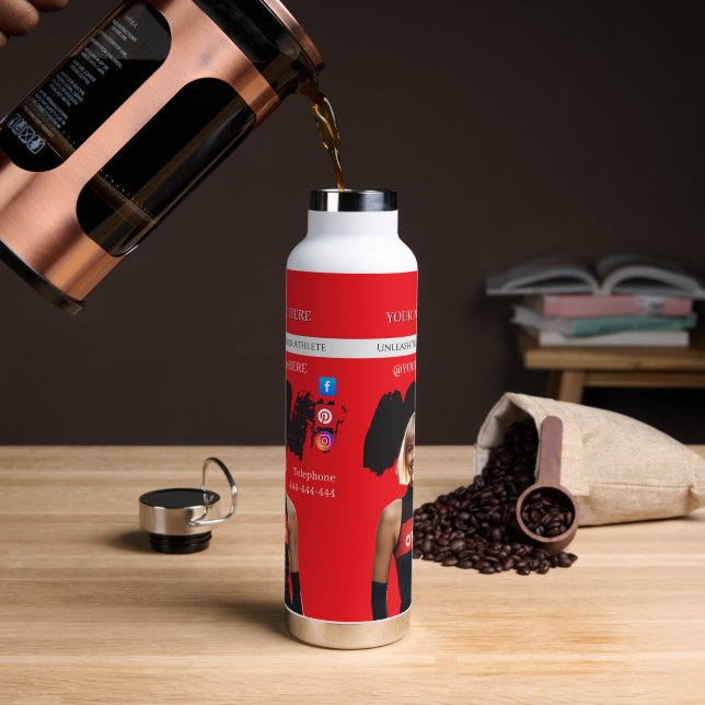 red sport fit athlete slim woman water bottle (Coffee)