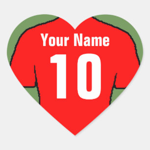 Red Sport Shirt - Choose Name and Number Heart Sticker