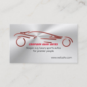 Red Sports Auto on flaring steel-look, Car Sales Business Card