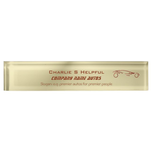 Red Sports Auto on gold effect - auto sales Nameplate (Front)