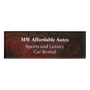 Red Sports Car, Luxury Auto Rentals, leather-look Name Tag