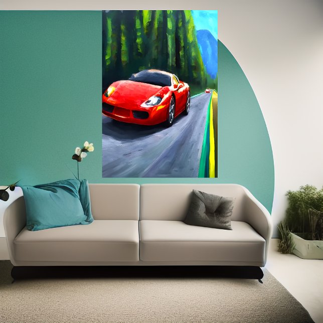 Red sports car on the road | AI Art Poster (Creator Uploaded)