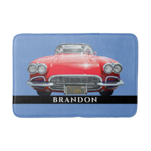 Red Sport's Car, Personalise Name Bath Mat