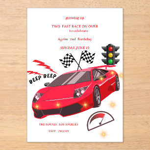 Red Sports Car Racing Theme Party Invite Acrylic Invitations