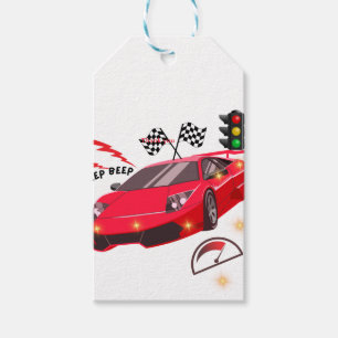 Red Sports Car Racing Theme Party Invite thank you Gift Tags