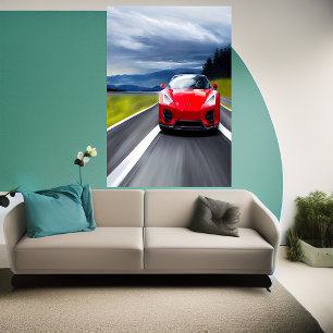 Red sports cars on the road   AI Art Poster