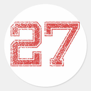 Red Sports Jerzee Number 27 Classic Round Sticker