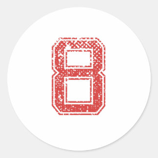 Red Sports Jerzee Number 8 Classic Round Sticker